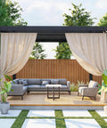Outdoor setup using No Drill Tension Curtain Rod Set 51 To 168 Inches For Indoor Or Outdoor Use Extra Long Curtain Rod