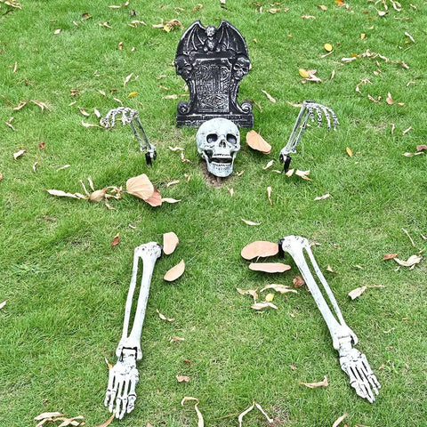 Graveyard Groundbreaker Skeleton Set With Realistic Skull And Arm Stakes For Outdoor Halloween Yard Decor Spooky Lawn Display
