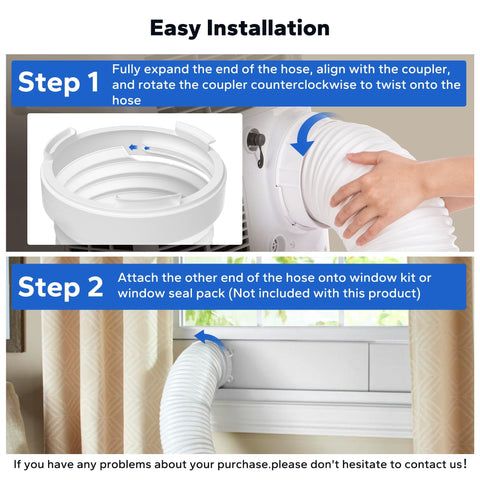 Flexible AC Exhaust Hose For Portable Air Conditioners, 5.9 Inch Diameter, Extendable Up To Eighty Inches installation guide