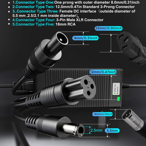 5 In 1 Plugs 54.6V Fast Charger For 48V 13S Li Ion Battery Packs Universal Replacement Charger with multiple plug types shown