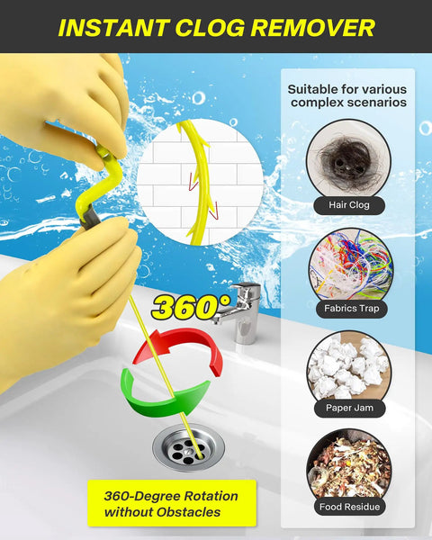 35 Inch Drain Clog Remover Kit With No Fuss Rotating Handle 7 Pack Hair Clog Remover Plumbing Snakes, 360° rotation in sink drain