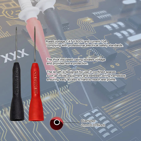 Pro Grade 49 Inch Silicone Multimeter Lead Kit With Gold Plated Probes, Alligator Clips And 0.8mm Back Probe Needles, CAT III 1000V 20A.