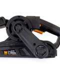 Go-To Corded Belt Sander With Dust Bag, 7 Amp Motor, lightweight six pound body, showing right side design with safety trigger.