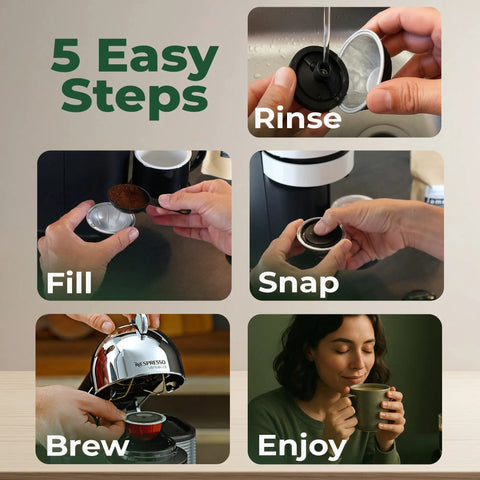 5 easy steps using Reusable Coffee Capsule Lids For Nespresso Vertuo Refilling Pods For All VertuoLine Machines Budget Friendly