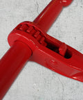 Close-up of 4 Pack Ratchet Load Binders With 2 Grab Hooks For 5/16 To 3/8 Grade 70 Transport Chain, red steel construction.