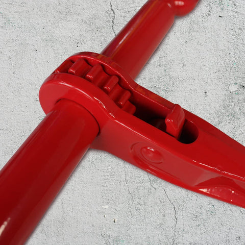 Close-up of 4 Pack Ratchet Load Binders With 2 Grab Hooks For 5/16 To 3/8 Grade 70 Transport Chain, red steel construction.