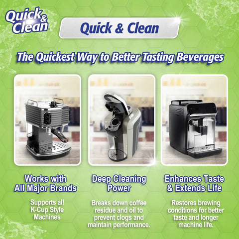 Keurig Cleaning Pods 12 Pack For Keurig 2.0 And K Cup Machines Get That Fresh Brew Back With Residue Removal Non Toxic Eco Friendly Formula Quick And Easy Brew Taste Revival displayed on product packaging with compatibility details.
