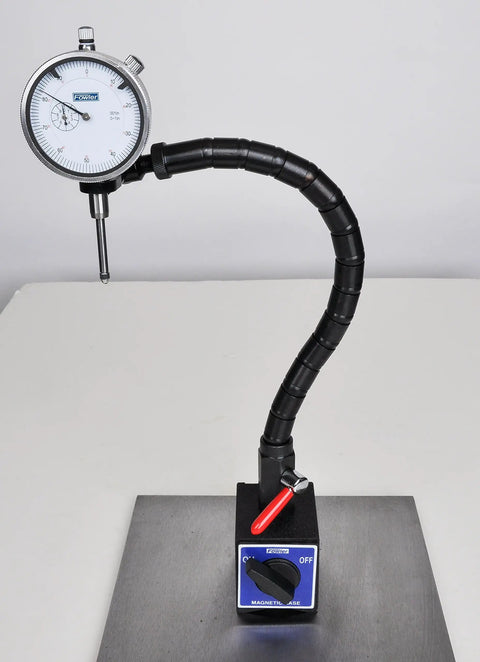 Heavy-Duty Flex Arm Base And Precision Indicator Combo With 85 Lb Hold 1 Inch Travel Two And One Quarter Inch Dial 0.001 Inch Reading 0-100 Revolution Counter For Rock-Solid Positioning In Any Angle, magnetic base