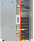 Beast Mode 32U Gray Floor Standing Server Rack Cabinet 35 Inch Deep with removable side panels and glass door.