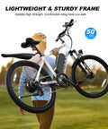 Beast Of An All Terrain Electric Bike For Adults With 500W Peak Motor 20 MPH shown outdoors, 24-inch wheels, lightweight frame