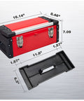 Heavy Duty 16 Inch Steel Tool Box With Aluminum Alloy Handle Double Lock Removable Tray dimensions