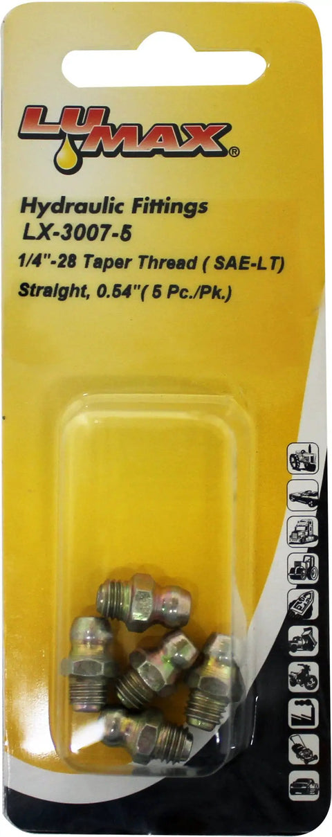 Gold Silver One Quarter Inch Twenty Eight Taper Thread Straight Grease Fitting 0.54 Inch Long Pack Of Five For Cars Trucks And Industrial Equipment Ball Check Head Heavy Duty Durable SAE LT