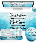 Stay Positive XXL Desk Mat Pad Set With Cushioned Wrist Rest For Mouse And Keyboard Large Gaming Mouse Pad With Wrist Support