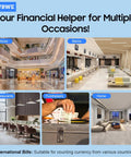 Collage of settings for Ultra Portable Money Counter For Bills Mini Cash Counter Multi Currency 600 Bills Per Minute.