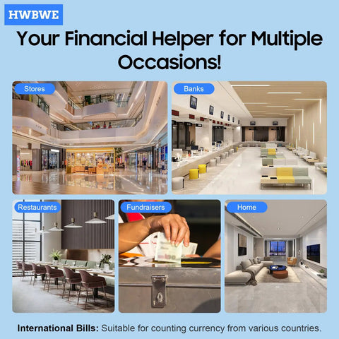 Collage of settings for Ultra Portable Money Counter For Bills Mini Cash Counter Multi Currency 600 Bills Per Minute.