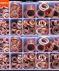 Killer Flat Copper Washers And Gasket Kit With Heavy Duty Bolts And Nuts Size M8 To M14 Fits Car Sump Plug Oil Drain Easily And Securely Heat Proof Construction Ensures Reliability For Mechanic Guys Doing Home Garage Projects At Low Cost. copper washer kit in organizer tray, M8-M14