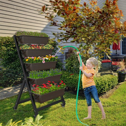Five Tier Vertical Garden Planter With Wheels For Indoor Outdoor Use Level Grow Bed With Five Container Boxes in garden