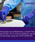 Person wearing Beaded Cuff Nitrile Exam Gloves With Textured Fingertips For Superior Grip, 4.3 Mil, Ambidextrous, XS, Blue