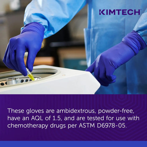 Person wearing Beaded Cuff Nitrile Exam Gloves With Textured Fingertips For Superior Grip, 4.3 Mil, Ambidextrous, XS, Blue