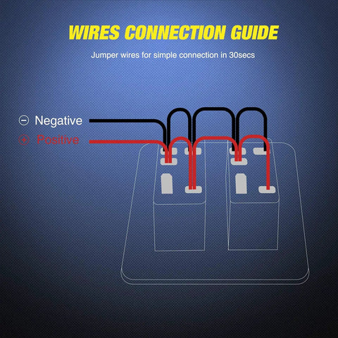 Wiring guide for Two Gang Rocker Panel With Dual Green LED Illumination, 12 24V DC Pre Wired Harness with 5 Pin SPST Toggle Switches