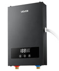 8KW Tankless Electric Water Heater 240V Instant Hot Water System NoFuss Wall Mount for Showers and Handwashing. Black unit with LED display.