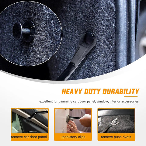 Three Piece Auto Trim Removal Tool Set No Scratch Pry Tools demonstrating door panel clip removal and versatility.