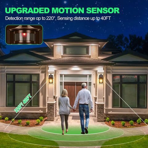 Two Pack Motion Sensor Wall Lights Dusk To Dawn Outdoor Wall Mount Oil Rubbed Bronze Front Porch Light LED Exterior Lantern.