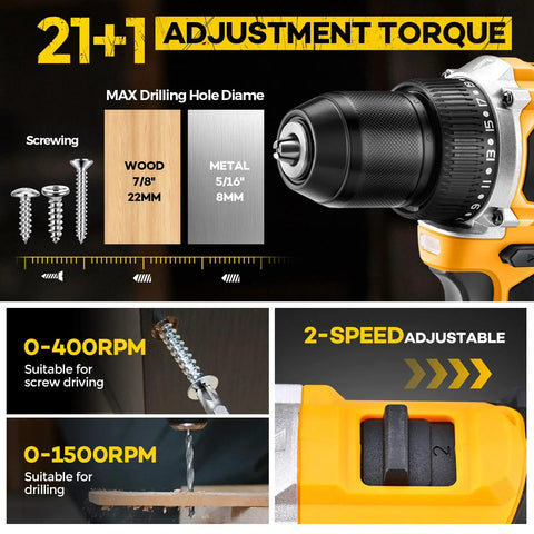 Cordless Drill Set and Driver Kit With 20V Power, Dual 2Ah Batteries, Charger, 40N Torque, 20+1 Clutch Settings, 3 8-Inch Chuck