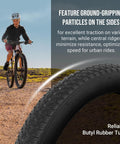 Close-up of 18 Inch Bike Tire And Tube Replacement Set with tread texture, featuring ground-gripping particles, AV 32mm Schrader Valve.