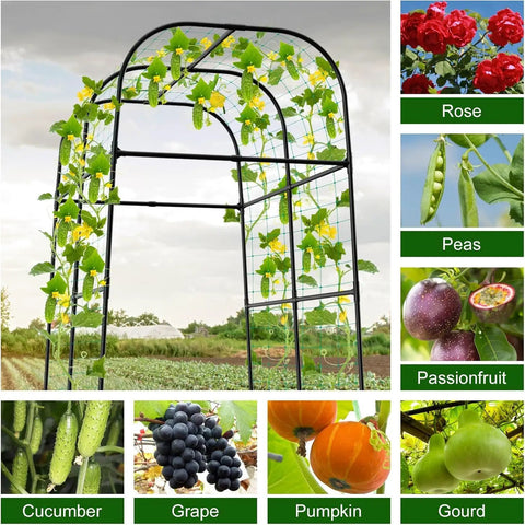 Heavy Duty 7.3Ft Cucumber Trellis For Raised Bed Garden Arch With Net Rustproof Steel Plant Support For Climbing Veggies and Flowers
