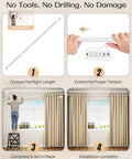 Extra Long Tension Curtain Rod No Drill 82 To 123 Inch Heavy Duty Spring Loaded for Shower Window 1.26 Inch Diameter White