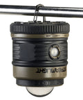Siege 540 Lumen Compact LED Camping Lantern With 360 Degree Lighting And Red SOS Mode hanging by handle, durable coyote finish.