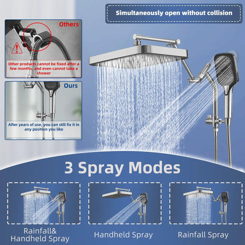 Real Deal 14 Inch Rain Shower Head With Lower Handheld Control And Sleek Chrome Finish Features Heavy Duty Brass Hardware For Epic Full Body Coverage Plus Zero Sweat Hook Up Design