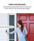 Person using Wired Video Doorbell Cam With Always On Streaming HDR Video Night Vision And Two Way Talk For Your Front Door Real Time Person Alerts Easy Setup Works With Your Smart Home Devices Secure Home Monitoring at red door.