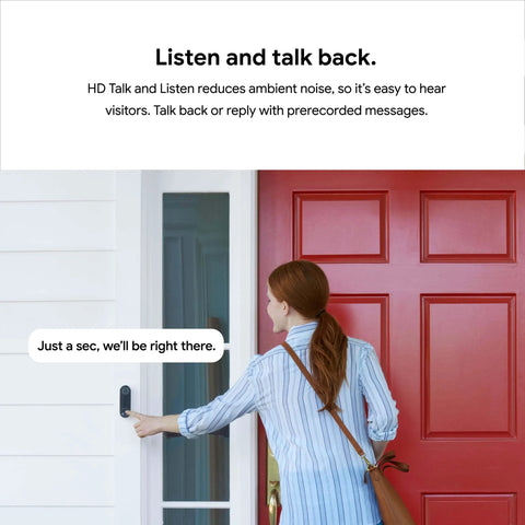 Person using Wired Video Doorbell Cam With Always On Streaming HDR Video Night Vision And Two Way Talk For Your Front Door Real Time Person Alerts Easy Setup Works With Your Smart Home Devices Secure Home Monitoring at red door.