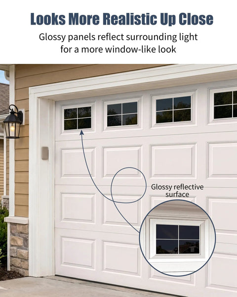 Faux Mirror Garage Window Panels Kit, 32-Piece Magnetic Window Inserts For 2-Car Garage Doors, glossy reflective surface, 6x4 in.