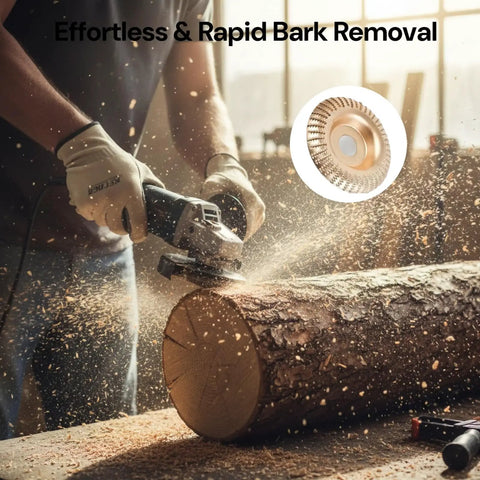 Person using 7 Piece Angle Grinder Wood Carving Disc Set For Four Inch Or Four And A Half Inch Grinders With Five Eighth Inch Arbor