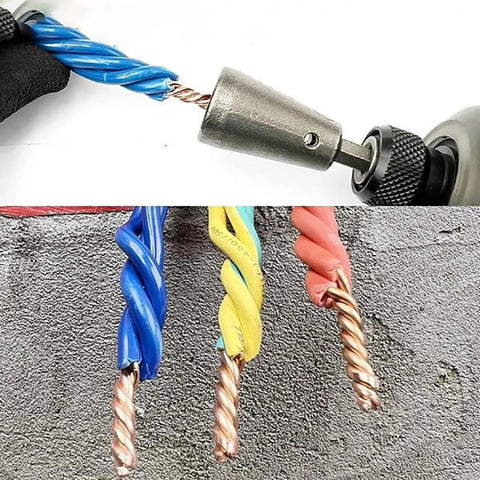 Heavy Duty Electrical Wire Joint Connector With Quick Twist Cable Stripping Build for Rock Tight Connections in use with three wires.