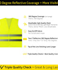 20 Pack Yellow Hi Vis Reflective Safety Vests With 360 Degree Visibility And Silver Strips Mesh Lightweight, front view