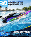 17 Inch High Speed RC Jet Boat With Self Righting Design And Nine LED Lights, dual batteries, running in a pool
