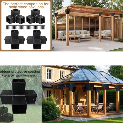 Beefy Heavy Duty 4x4 3 Way Pergola Brackets For 4x4 Lumber 90 Degree Corner Extension Bracket Galvanized Steel 2.5mm Thick DIY Pergola Kit Modular Gazebo Hardware For Strong Corner Support