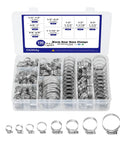 All Purpose Hose Clamps Kit For Plumbing, Automotive And Mechanical Projects, Heavy Duty Adjustable Worm Gear Clamps In 0.25 To 2 Inches (6 To 51 Millimeters), 304 Stainless Steel Assorted Sizes For Tight Leak Free Fits displayed in plastic case