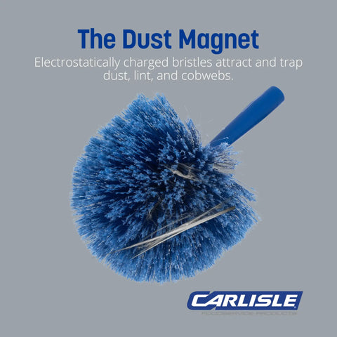 Round Duster Head With Soft Flagged Bristles In Blue 9 Inch 12 Pack For Ceiling Dusting Vents And Overhead Surfaces No Fuss Dusting With Broad Coverage And Easy Reach. Blue 7-inch round duster head with ACME threaded handle and soft PVC bristles