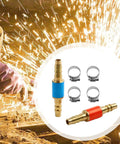 Gas Flow Control Set Of Two Flashback Arrestors With Four Clamps For Soldering And Welding Safety Brass And Stainless Steel Construction One Way Valve For Reliable Flame Control Must Have