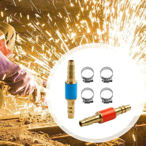 Gas Flow Control Set Of Two Flashback Arrestors With Four Clamps For Soldering And Welding Safety Brass And Stainless Steel Construction One Way Valve For Reliable Flame Control Must Have