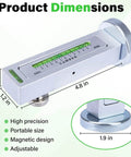 Universal Wheel Alignment Tool With Magnetic Camber Gauge, Adjustable from -5° to +5°, showing dimensions and magnetic base.