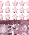 Pink Cherry Blossom PC Case Decor Set Featuring 15 Kawaii Sakura Stickers For Gamer Girls in pink matte finish, installed view.