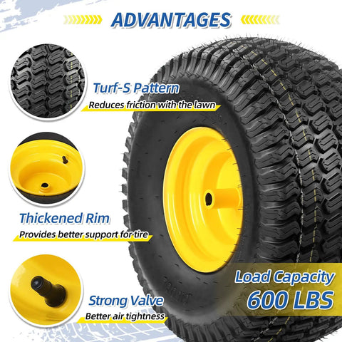 20x8.00-8 Lawn Mower Tires and Wheels 2 Pack Tubeless 4 Ply 3.5 Inch Offset Hub 3/4 Bore Keyway Replacement for Riding Tractor Mower