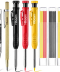 Pro Grade Mechanical Carpenter Pencil Set With Built In Sharpener, 18 Refills, Automatic Center Punch And Carbide Scriber displayed