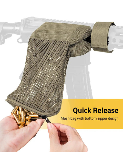 Heat Resistant Mesh Brass Shell Catcher With Padded Casing Quick Release Brass Catcher With Zippered Bottom on firearm